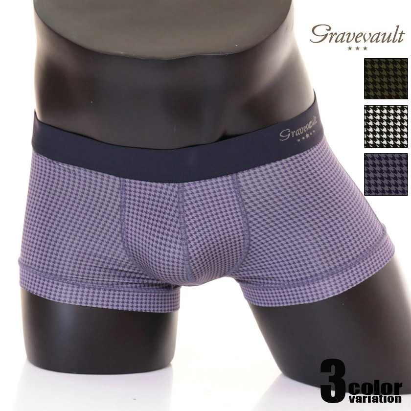 ボクサーパンツ メンズ 【Gravevault/グレイブボールト】Houndstooth Low-rise メンズ ボクサー パンツ 男性下着 アンダーウェア