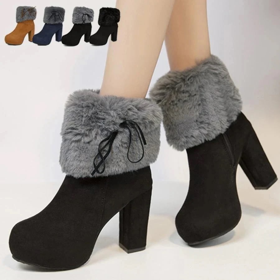 【3日以内出荷】ファーブーツ ブーティー 太ヒール 韓国