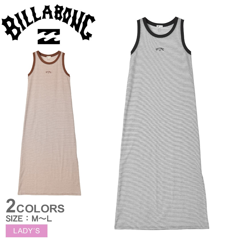 ワンピース レディース STRIPED ブラック 黒 ブラウン 茶 BE01C351 サイドスリット ノースリーブ ロング丈 ワンポイント ロゴ ブランド マキシ サーフィン ブランド