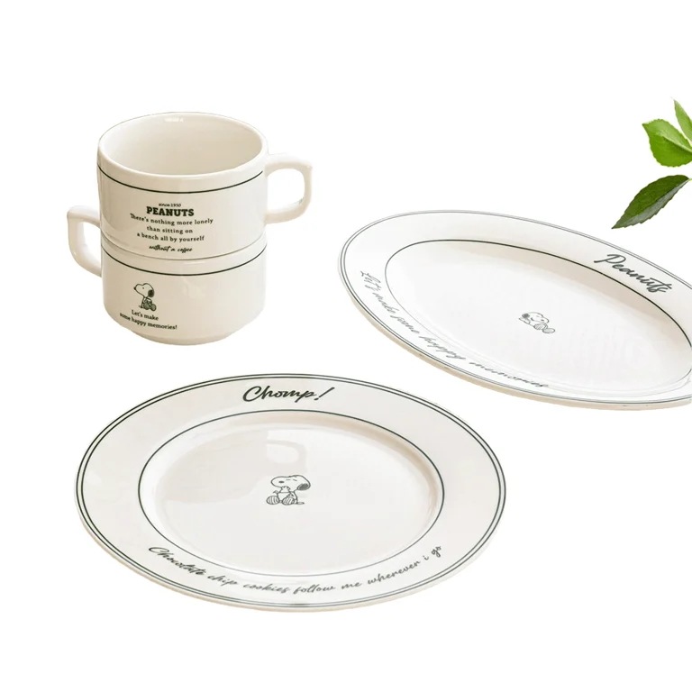 [ボフレンズ] スヌーピー ビンテージ ブランチ コーヒーカップ セット (コーヒーカップ 250ml 2p+オーバルプレート1p+円形皿1p) カフェ デザート プレート パスタ 器