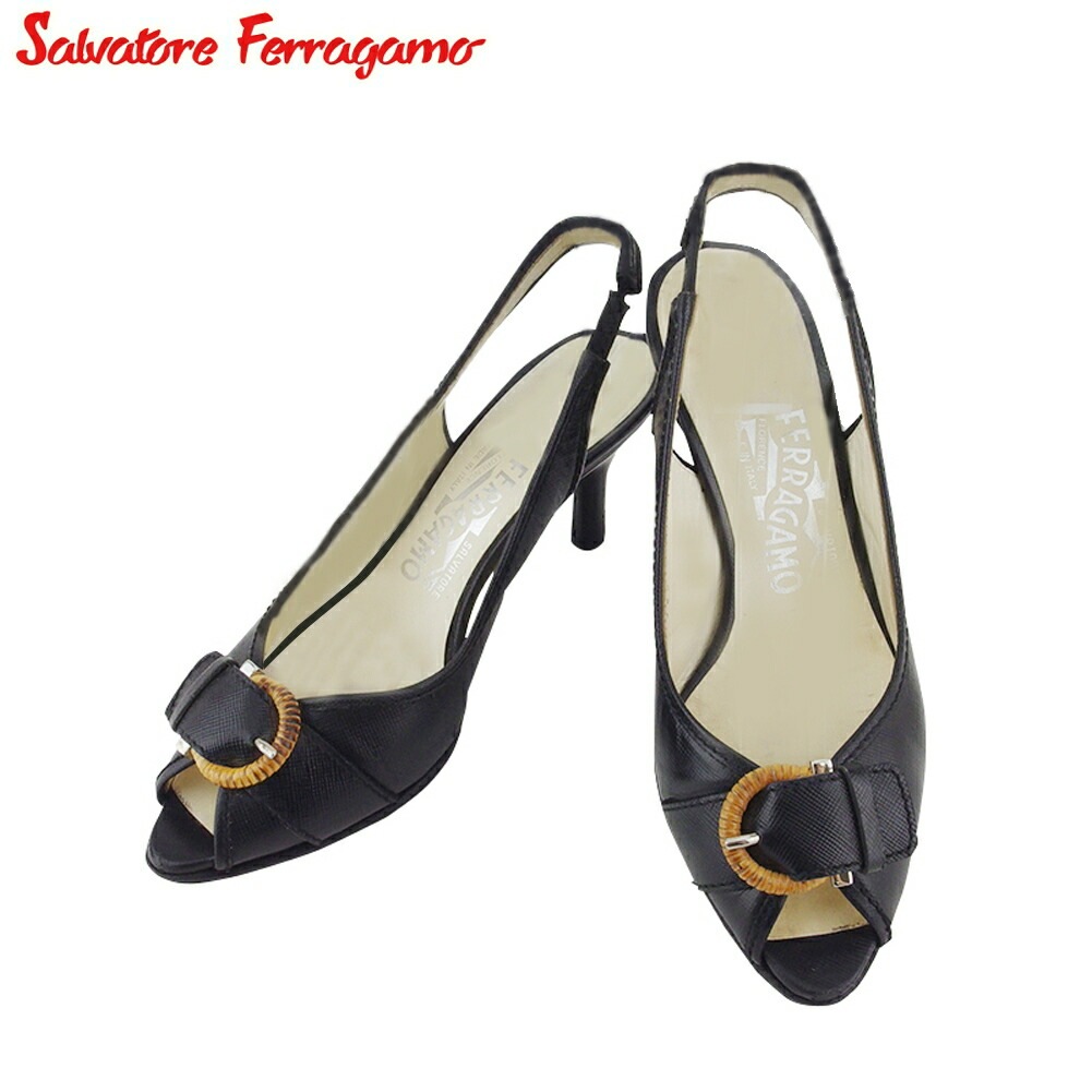 パンプス シューズ 靴 オープントゥ レディース 4ハーフC スリングバック ブラック ベージュ シルバー 中古