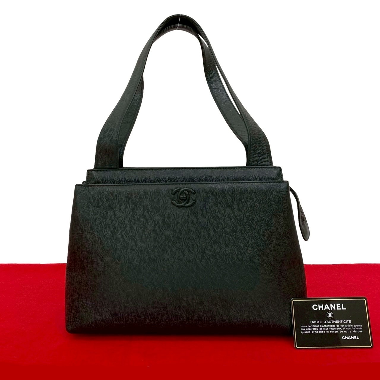 ヴィンテージ ココマークショルダーバッグ マットキャビアスキン ブラック -1838