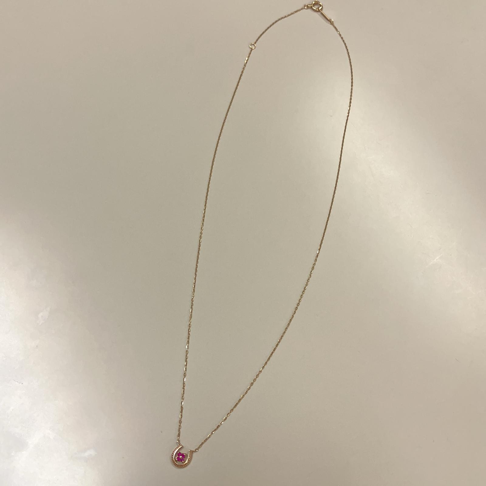 Take up テイクアップ 花形 ダブルハピネス ネックレス K10ゴールド/ルビー ゴールド ピンク K10TAKE.UP刻印【中古】 レディース