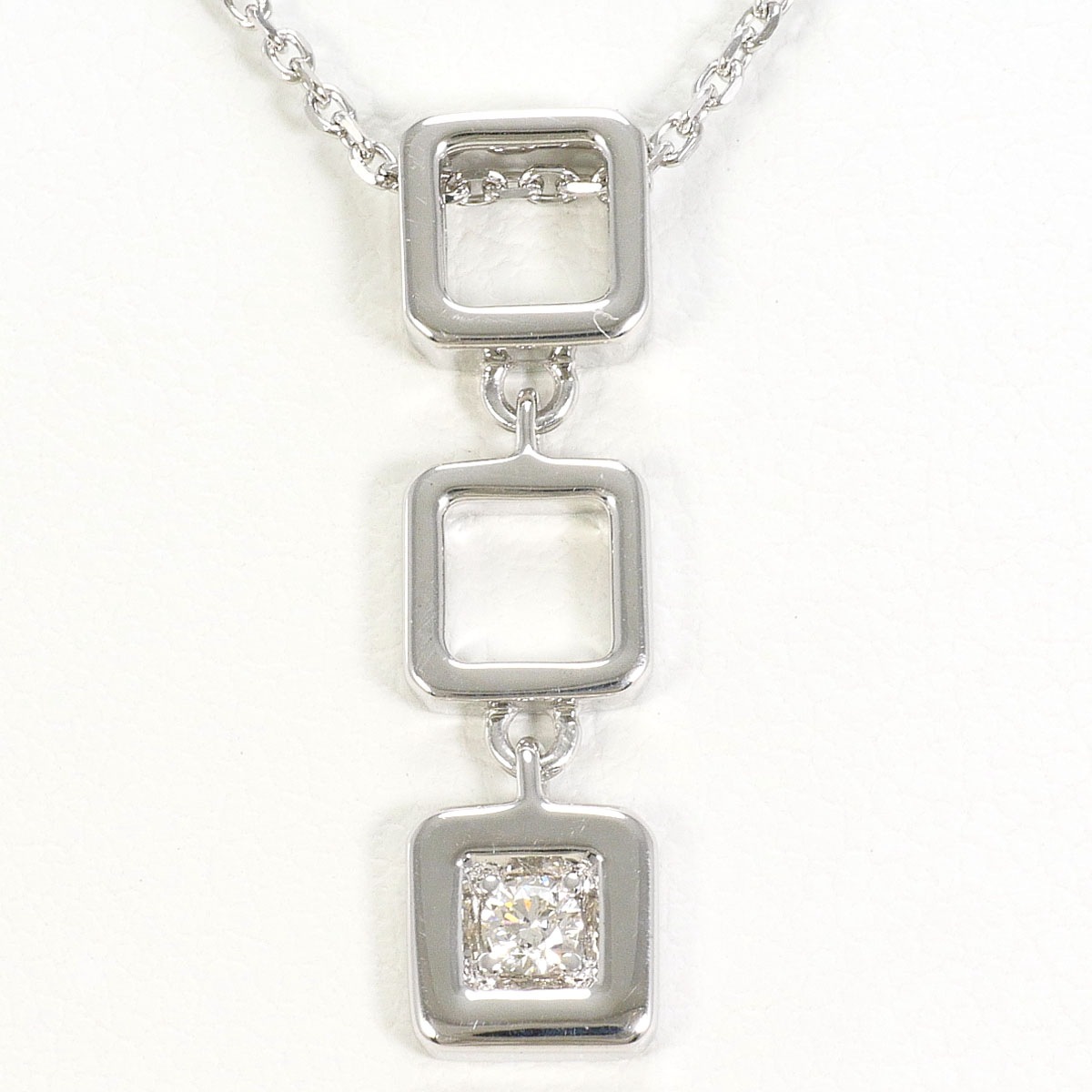 K10 10金 WG ホワイトゴールド ネックレス ダイヤモンド 0.07ct 総重量約3.5g 約40cm 中古