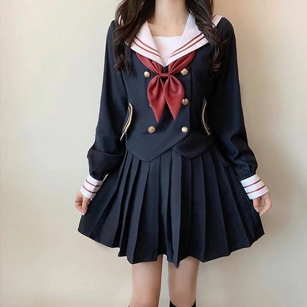 セーラー服 コスプレ 制服 衣装 仮装 学生服 ハロウィン JK制服 女子制服 高校生 通学 学園祭 大人 コスム衣装 セクシー 長袖トップス＋ミニスカート＋蝶結び ３点セット　S M L Lコスプレ・変装・仮装
