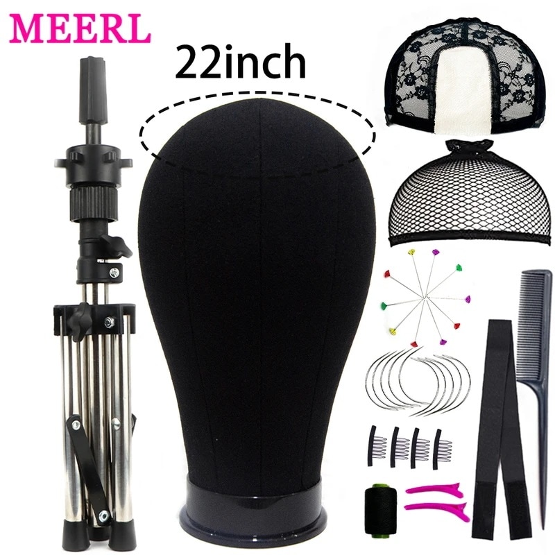 かつらと三脚のサポート かつらの頭の調整可能な美容院のトレーニングスタンド かつらのディスプレイ 家庭用 22black with 60cm
