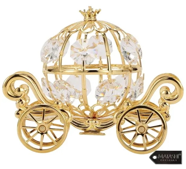 【Matashi 24K ゴールドメッキ シンデレラ カボチャの馬車】クリスタル スタッズ付き 小さな置物 オーナメント 子供 ティーン 大人用 ギフト