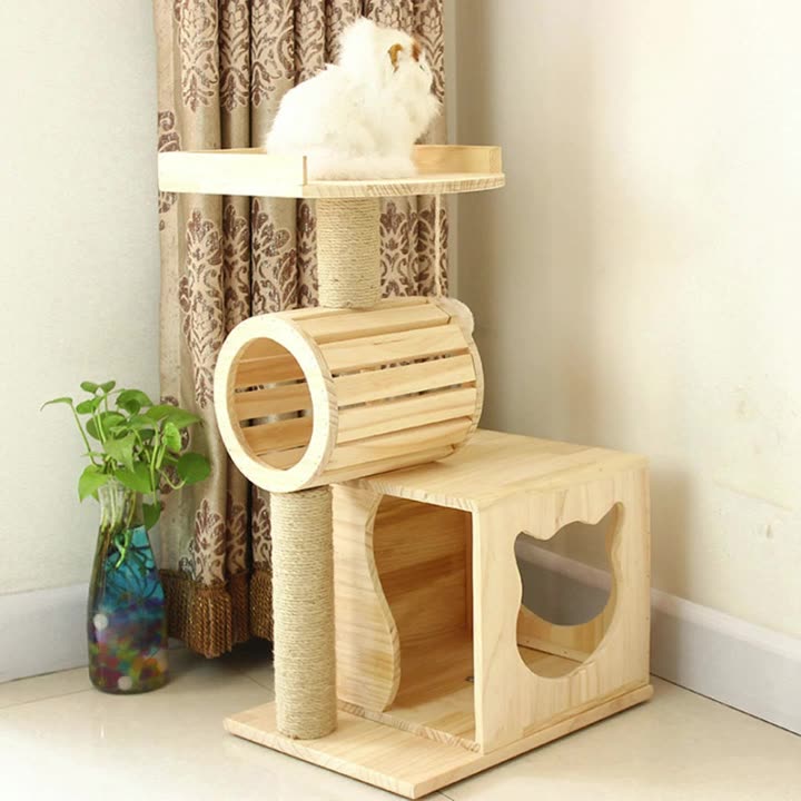 ソリッドウッドキャットクライミングフレーム猫ローラーおもちゃペット用品多層猫の巣クライミングフレーム暖かい巣