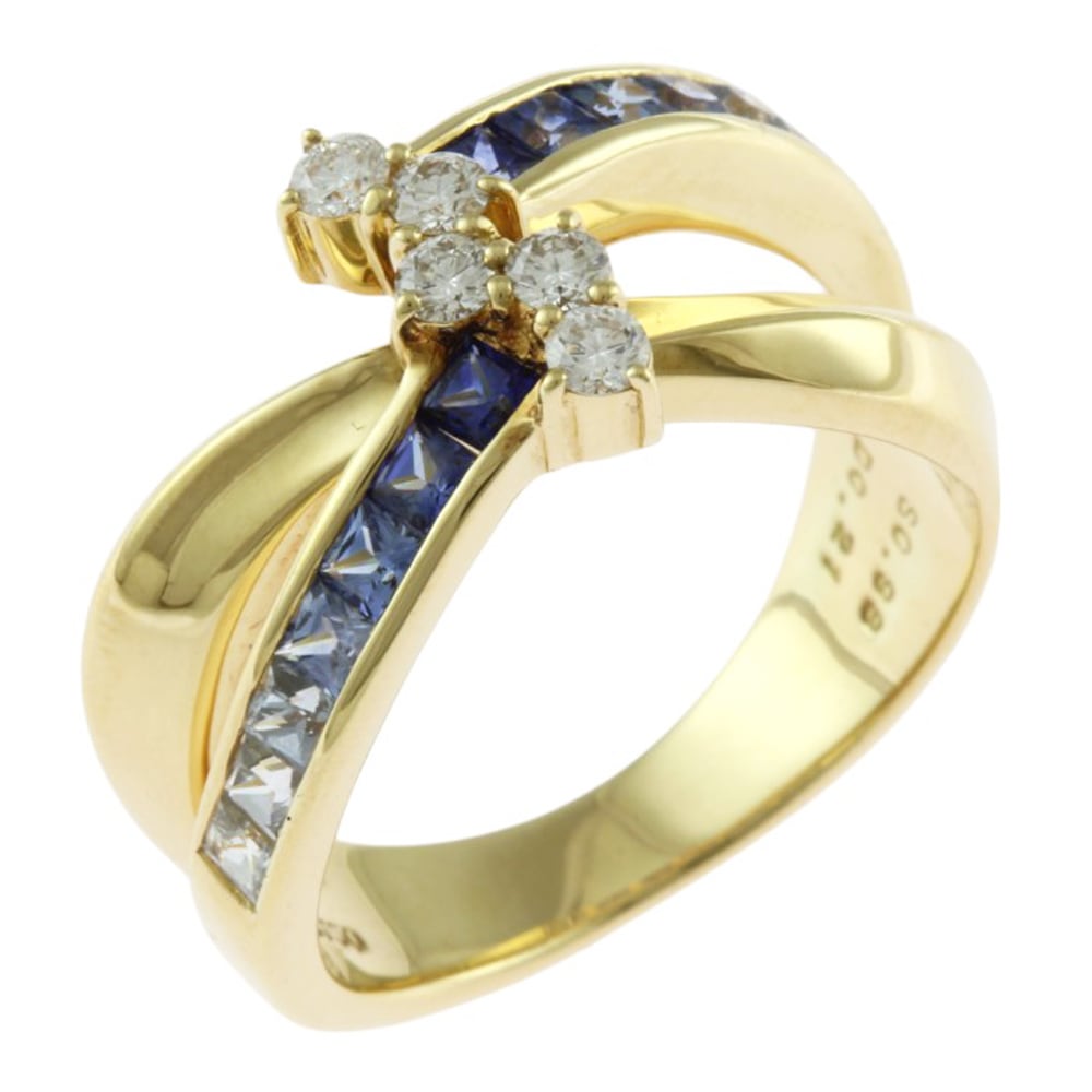 ジュネ リング 指輪 12.5号 18金 K18イエローゴールド サファイア 0.98ct ダイヤモンド 0.21ct 中古 美品