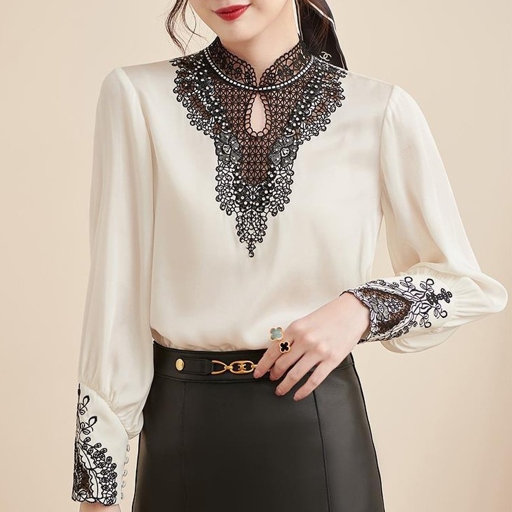 【韓国の人気爆発】おしゃれ度高め エレガント スタンドネック 切り替え ブラウス 5,063円