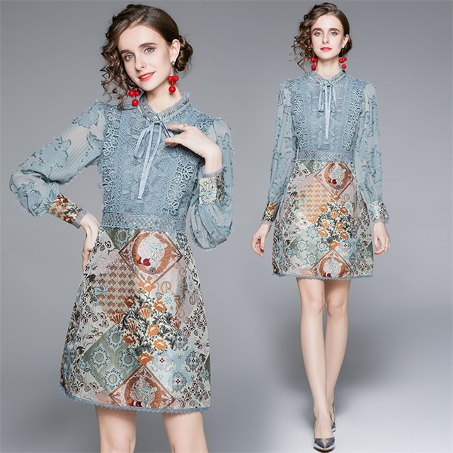 スカートスーツ ハイネックデザインパーティードレス 膝丈 結婚式 お呼ばれ ワンピース 二次会 袖あり