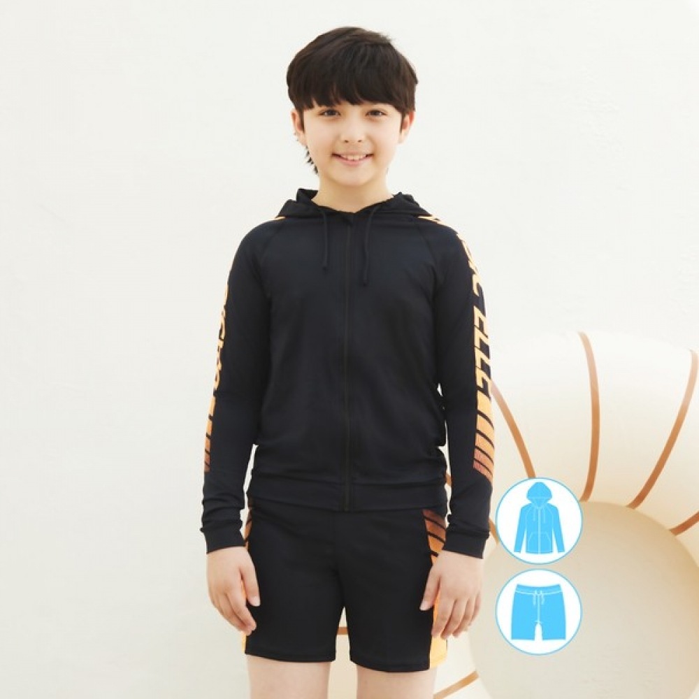 (ベーシックエル) ベーシックエルボーイズパーカージップアップラッシュガードビーチショーツセット BEB-W701K
