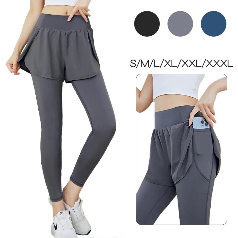 大人気！ ヨガパンツ ショートパンツ 一体型 レギンス レディース 9分丈 スパッツ 吸汗速乾 ハイウエスト ヨガウェア ストレッチ パンツ付きレギンス スポーツウェア ランニング トレーニン