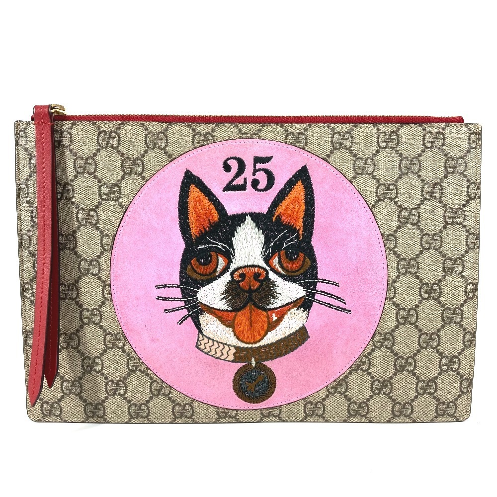 クラッチバッグ 506280 BOSCO ボスコ アップリケ GGスプリーム 犬 ドッグ ポーチ カバン セカンドバッグ GGスプリームキャンバス ベージュ