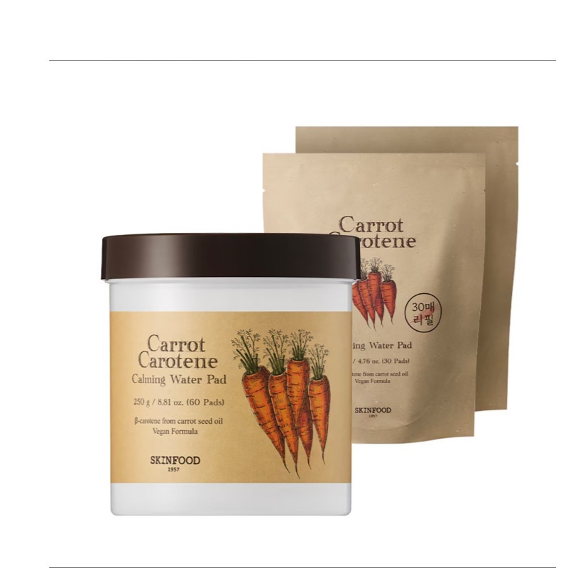 【韓国コストコ純正品/並行輸入品】キャロットカロテン カーミングウォーターパッド 60枚 + 詰め替え用60枚セット（敏感肌・赤みケア・保湿・ヴィーガン処方）