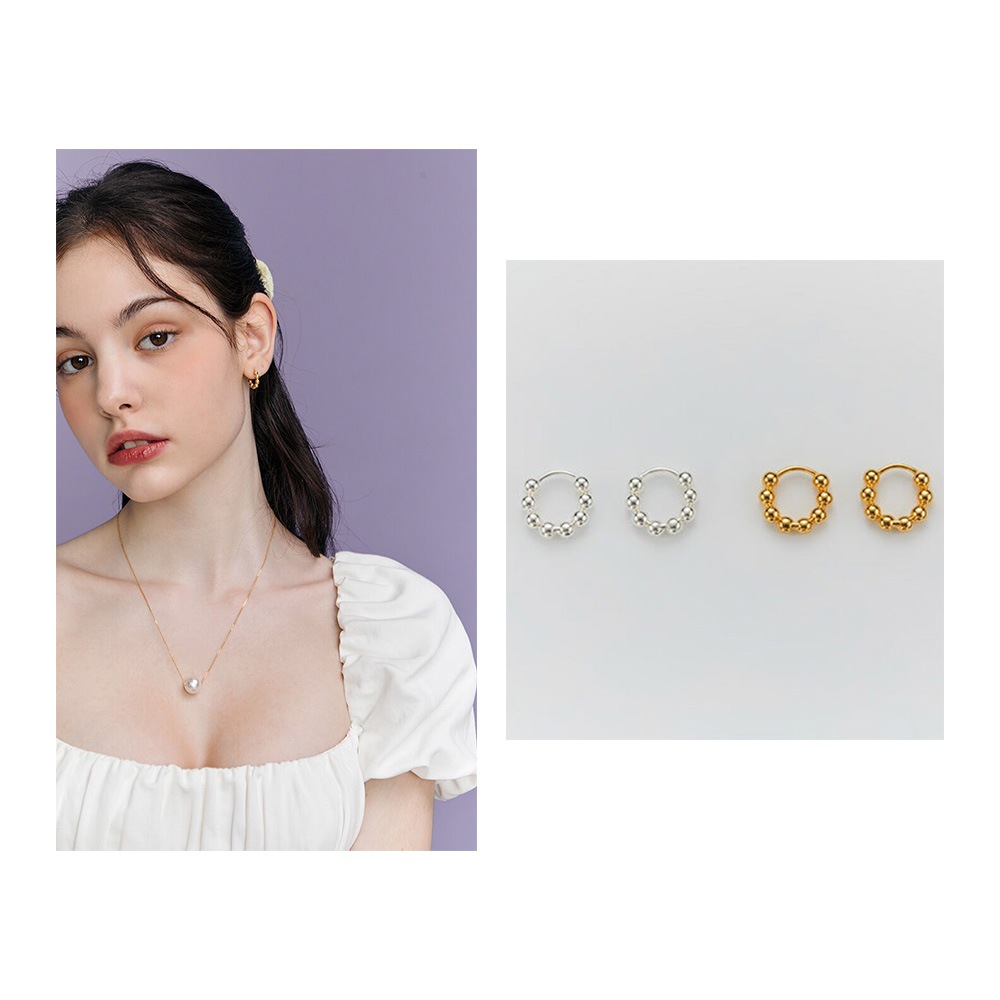 ソリッドボールワンタッチイヤリング/韓国ファッションスタイル SNSで人気 韓国の人気ブランド