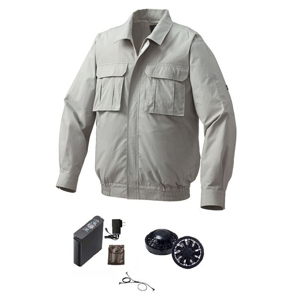 綿薄手脇下マチ付 空調服 [ファン色：BK モスGR XL] リチウムバッテリーセット