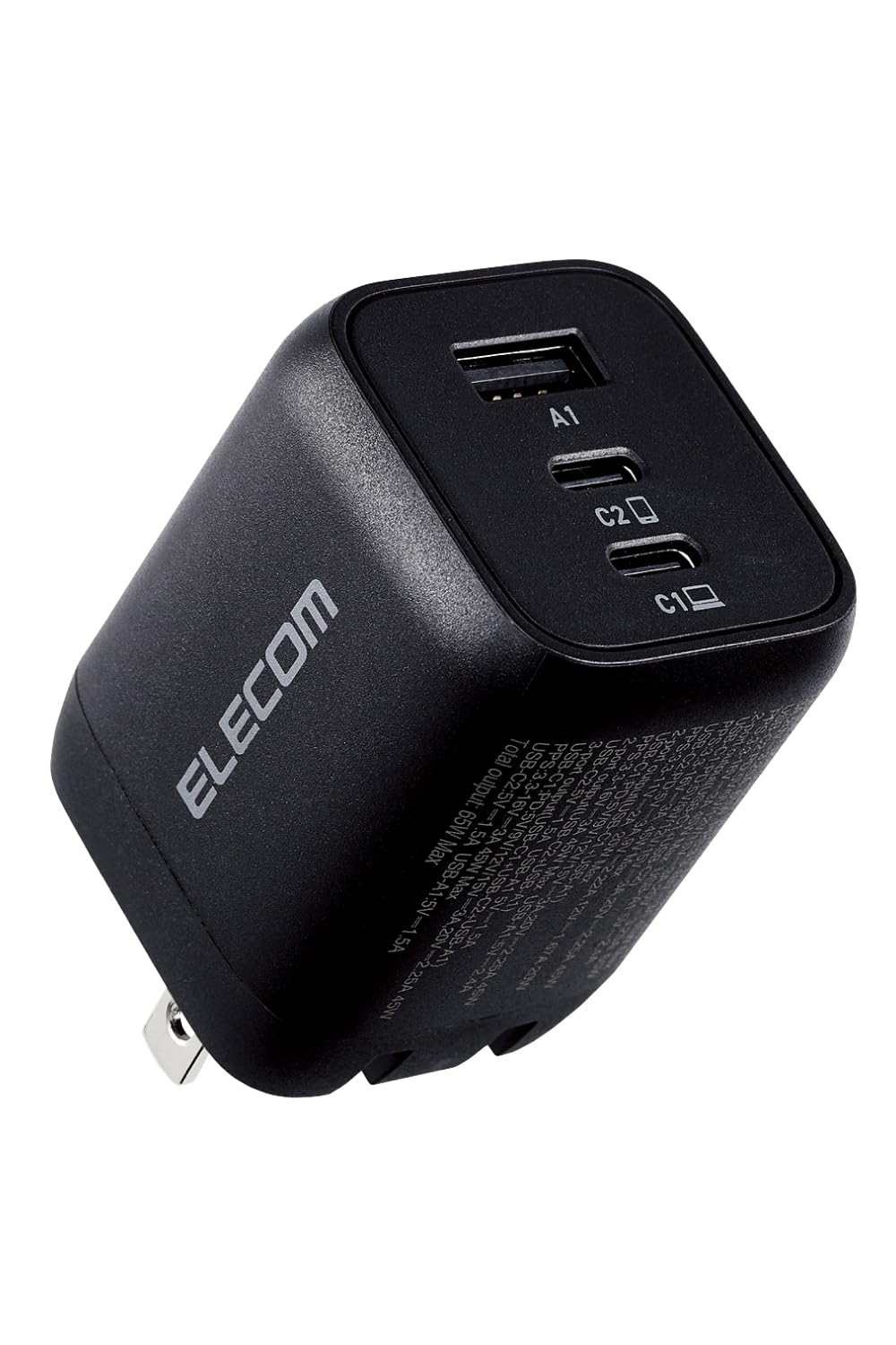 エレコム(ELECOM) 充電器 Type-C 3ポート USB-C×2 USB-A×1 65W USB PD対応 PPS対応 折りたたみ式プラグ GaN採用 【 iPhone/iPad/Macboo