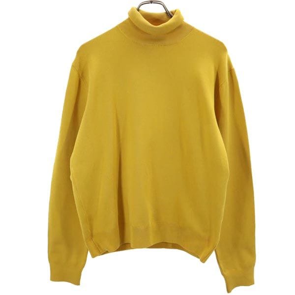 イタリア製 シルク100％ 長袖 タートルネック ニット L マスタード セーター メンズ