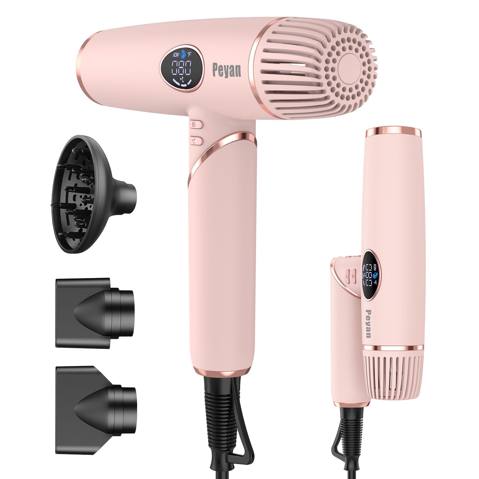 Slopehill 折り畳み式 ドライヤー 大風量 速乾 2000W マイナスイオン ヘアドライヤー 高速11万回転/分 HD LCD 自動クリーニング機能付き マグネット式ノズル付き 家庭用/美容師