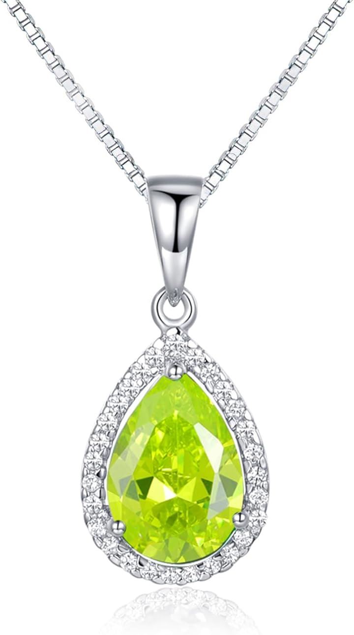 女性 ネックレス ペンダント 水滴がたれるスタイル 誕生石 シルバー 925 40+5cm チェーン レディース 誕生日( 8月 誕生石 ペリドット)