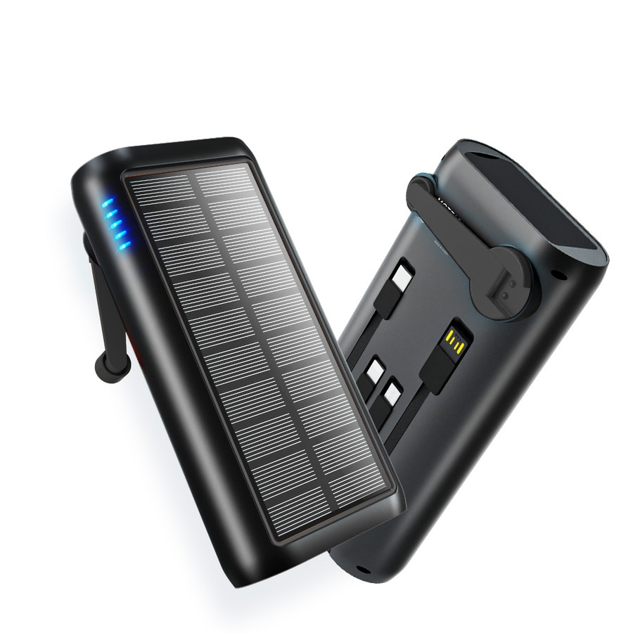 ソーラー モバイルバッテリー 61200mAh超大容量&3.0A急速充電 5台同時充電可能 手回し充電 ケーブル内蔵 急速充電 4WAY蓄電可能 多機種対応 LEDライト付き