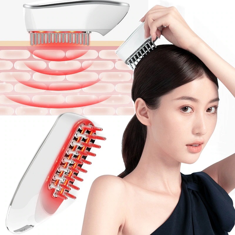 電気 ブラシ 防水 電動 ems 頭筋 LED 櫛 電動 ヘアブラシ 頭皮ブラシ 多機能経絡マッサージブラシ LEDレッドライト 振動マッサージブラシ 美顔器