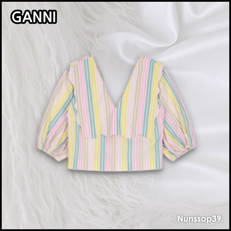 GANNI F7767 999 STRIPE COTTON SHIRT