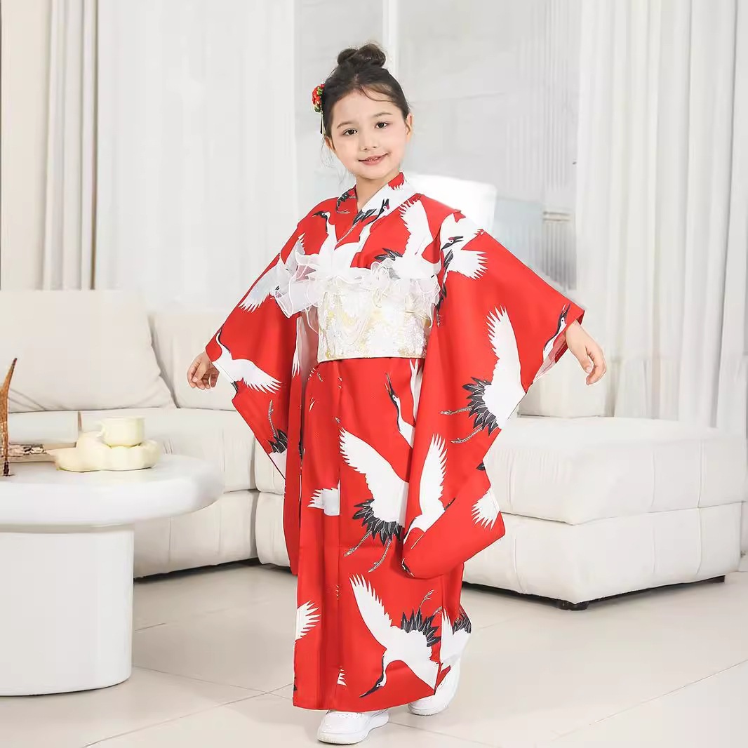 和服子供女性5-12歳子供女の子赤和服正装公演着振袖セット 6,257円