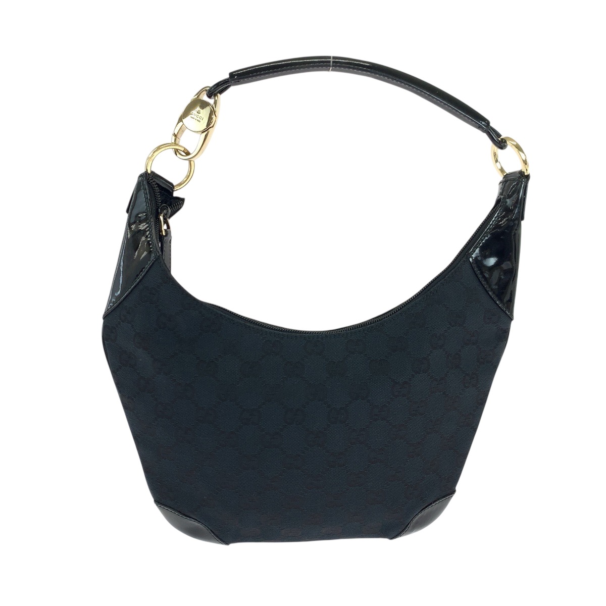 美品 ブラック 黒 ゴールド金具 GGキャンバス/パテントレザー 001 4158 ショルダーバッグ 肩掛け レディース 504165