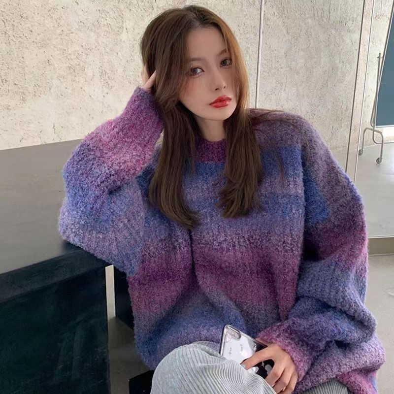 【20点セット】メガ割メガ割厚手ラウンドネックグラデーションセーター レディース ゆったり ゆったり風 ミドル丈 ヘビーニット セーター トップス