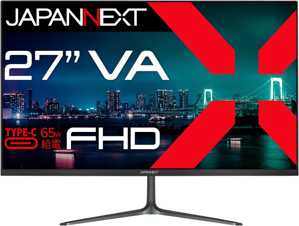 ジャパンネクスト [JN-V27FHD-C65W] 27インチ液晶ディスプレイ(1920x1080/VA/HDMI/Type-C65W給電/スピーカー/チルト/非光沢/2年保証)