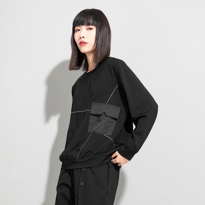 欧米春秋女装Tシャツ暗黒の冷たい領明大ポケット長袖スウエット女性大きいサイズ Tシャツ 4,910円