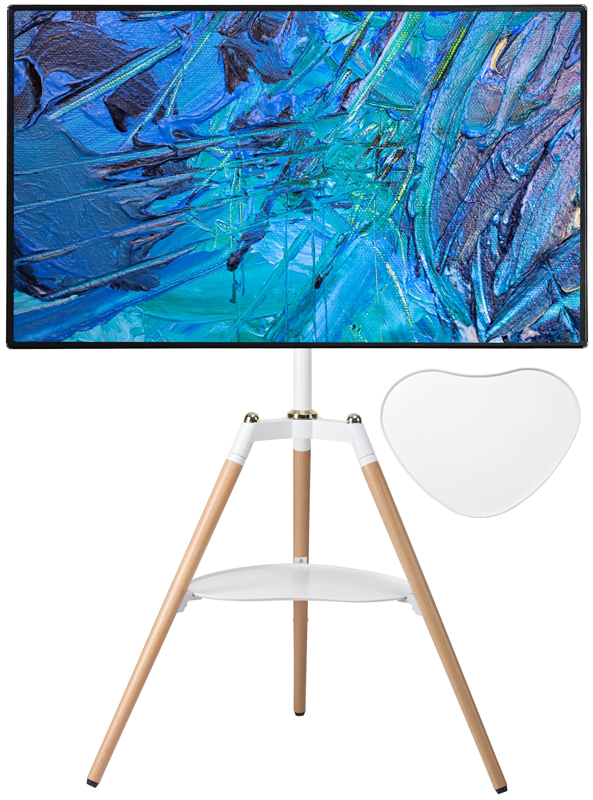 イーゼル テレビスタンド 三脚TVスタンド 32-65インチ対応 コーナー 自立型 VESA規格 高さ無段階調節 テレビマウント 耐荷重32KG 天然木 棚板付き 家用 展示用 高 94411