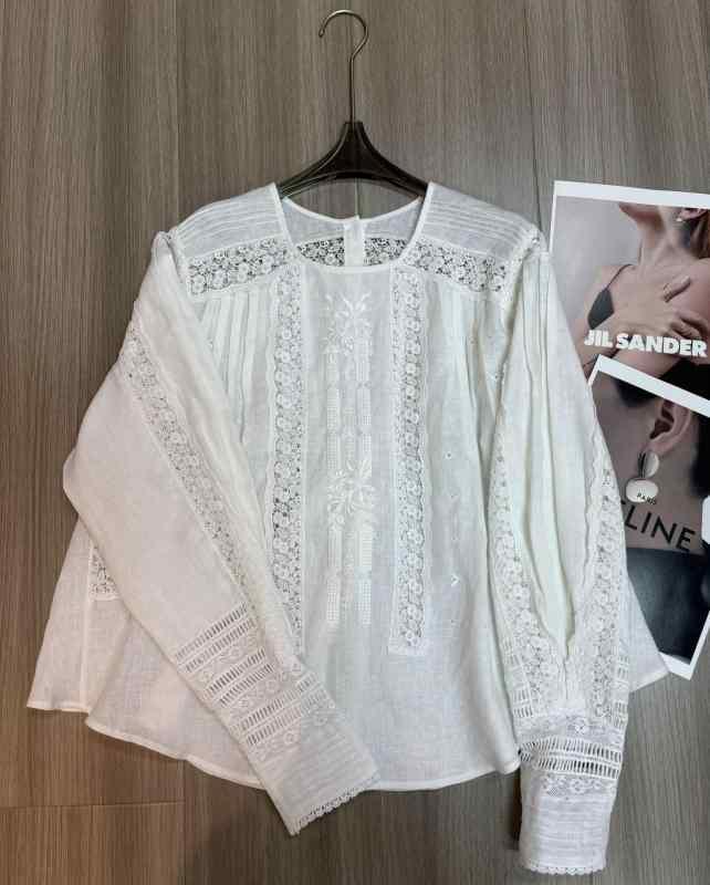 レディース　シャツ　トップス フランスの エレガントな ロマンチックな 生活 シンプル ファッション ラウンドネック ポジショニング 刺繍 カジュアル シャツ トップ リネン