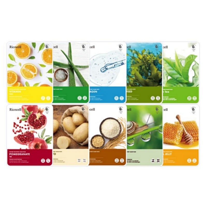 [大容量 100枚] しっとりまろやかなマスクパック10種×10pセット/ビタミン/ローヤルゼリー/米/ジャガイモ/ザクロ/紅参/キュウリ/昆布/アロエ/コラーゲン/コーヒー/カタツムリ/緑茶