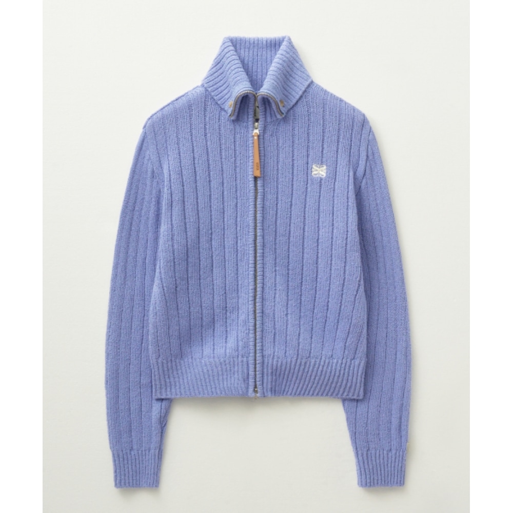 SATUR (W) パロブークルニットジップアップラベンダーブルー