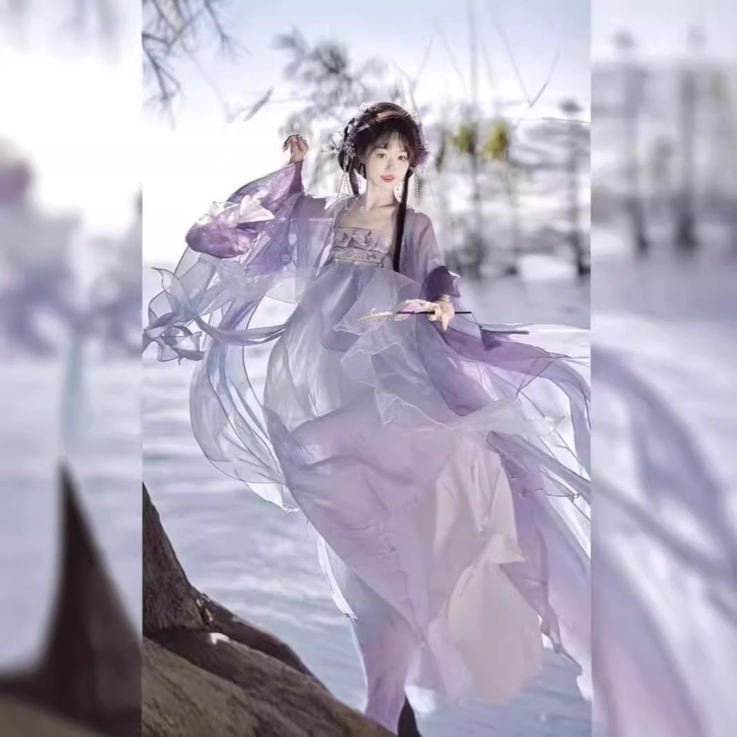 【春は遅くない】赫子スカート唐代漢服女性胸丈スカート仙女のような破れた袖と大きな袖重厚な刺繍古風夏