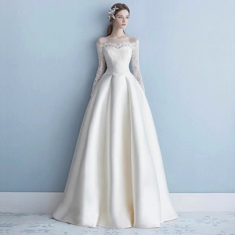 【在庫処分】長袖 ウエディングドレス Aラインドレス 挙式 Wedding dress 花嫁 ウェデイング ロングドレス 上品 二次会 ブライダル ロングドレス 前撮り 結婚式 Ａライン レディース