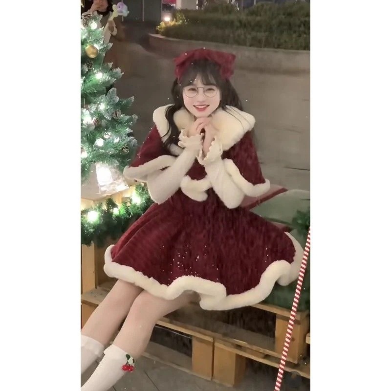 クリスマス衣レディースサンタクロース仮サンタコスプレドレスワンピースセットアップパーティードレスコスプレロリータストールセクシークリスマスパーティー衣