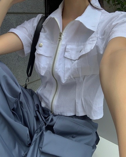 Linen pocket crop jumper