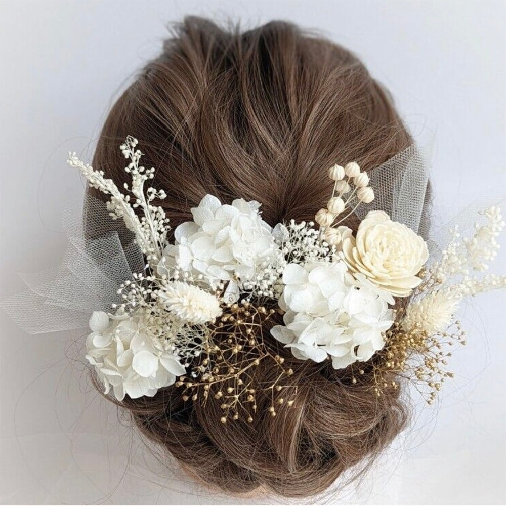【祝祭の美しい髪飾り】着物漢服髪飾り頭飾り着物永遠の花紫陽花大人風卒業式白古代風頭飾りお団子