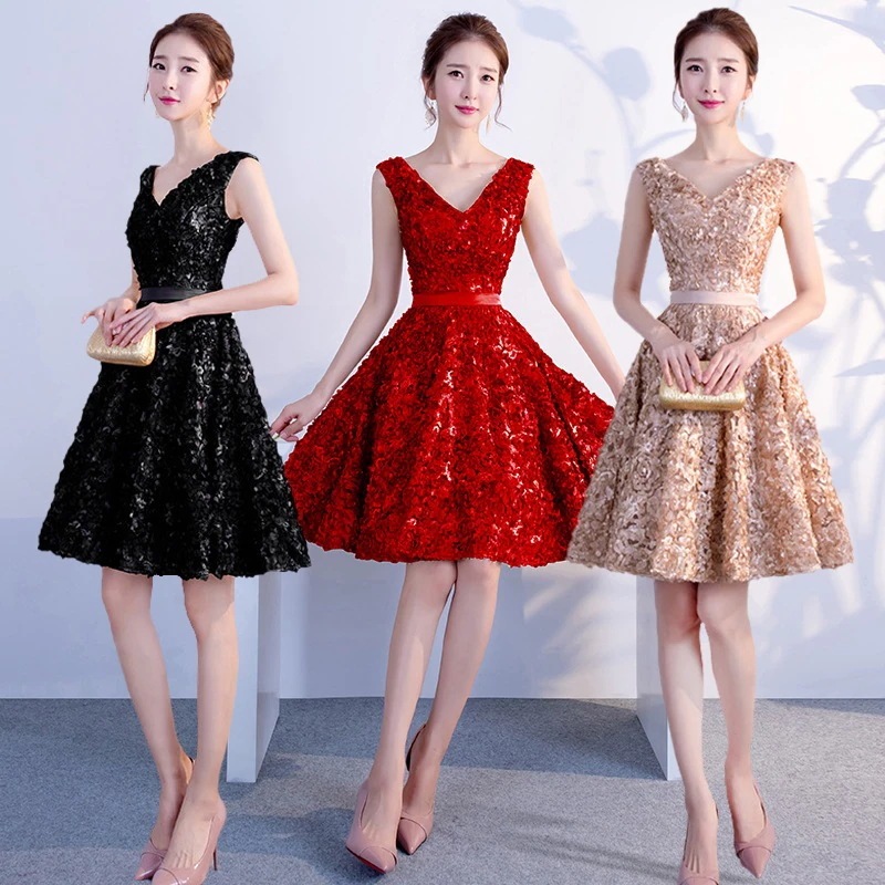 【1つ買うと10つ無料】バンケットドレスショート2025スリムショルダーシャンパンカラーバースデーパーティー卒業式ブライドドレススプリング