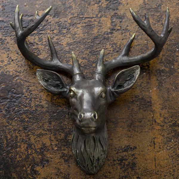 壁掛けオブジェ ハンティングトロフィー トナカイ アニマルヘッド ウォールアート 壁飾り 青銅調