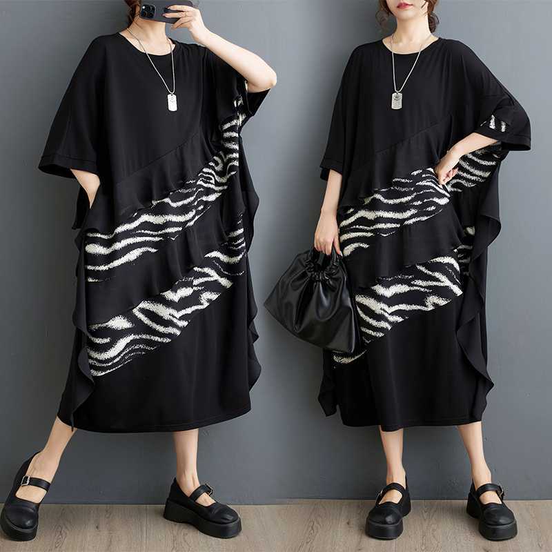 「ファットガール」 夏 シャツワンピース 体型カバー 大きいサイズ ゆったり フリル ドッキングワンピース