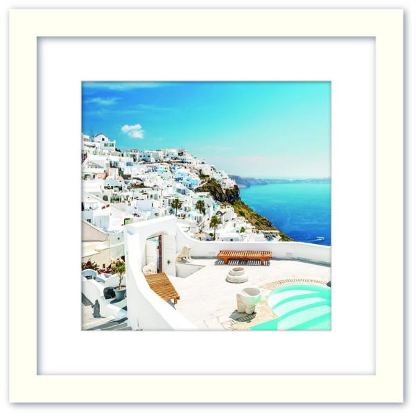 ファブリックパネル アートフレーム 飾り おしゃれ 景色 壁掛け ウォールデコレーション 海 地中海 風景 情景 海辺 街並み 青空 Mサイズ 325x325mm