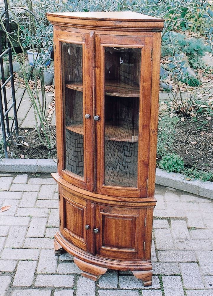 ジャービス商事　アンティーク調　天然木無垢材　コーナーガラス棚　1114-02　35234　戸棚　木製