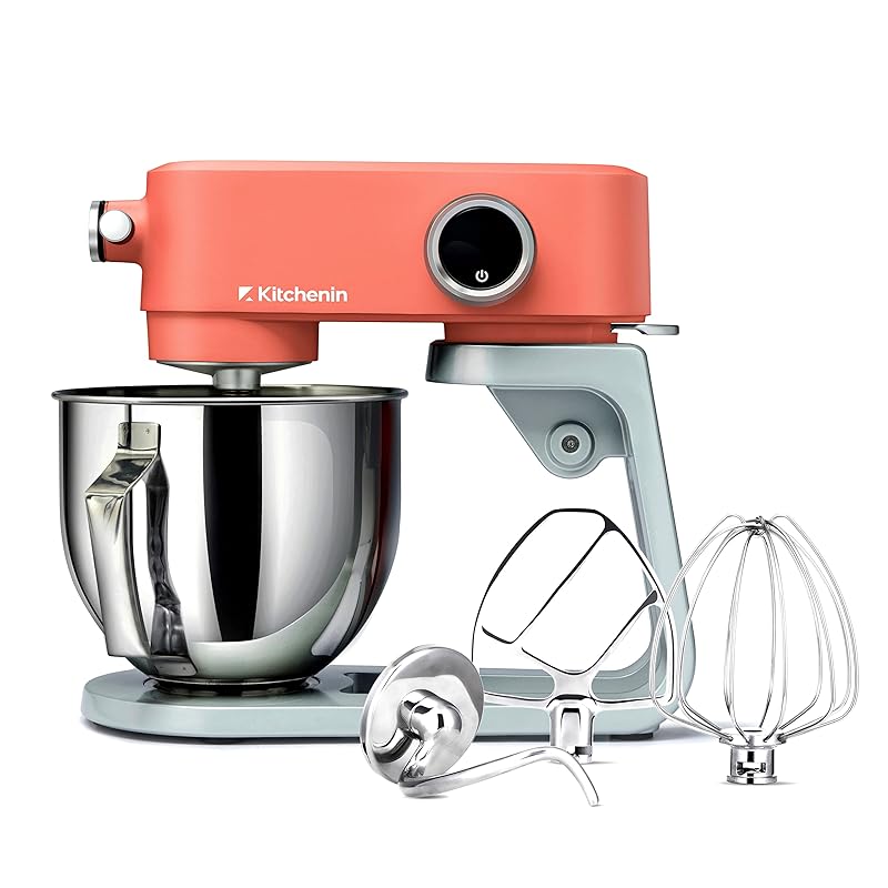 Kitchencore by Kitchenin スタンドミキサー 5L大容量 3種ステンレス製アタッチメント シリコンビーター追加 8段階変速 混ぜる/練る/泡立てる 多機能アタッチメント対応 低騒