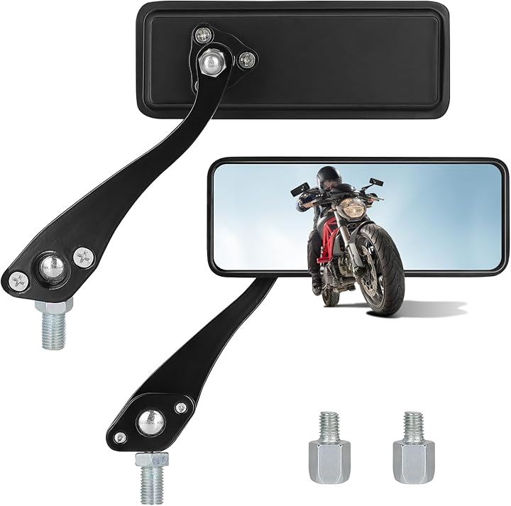 互換品VLOOKEE バイク ミラー 10mm 左右セット 汎用 オフロードミラー 角型 7.6mm変換ネジ付属 取付簡単 防眩効果 角度調整可能 ブラック