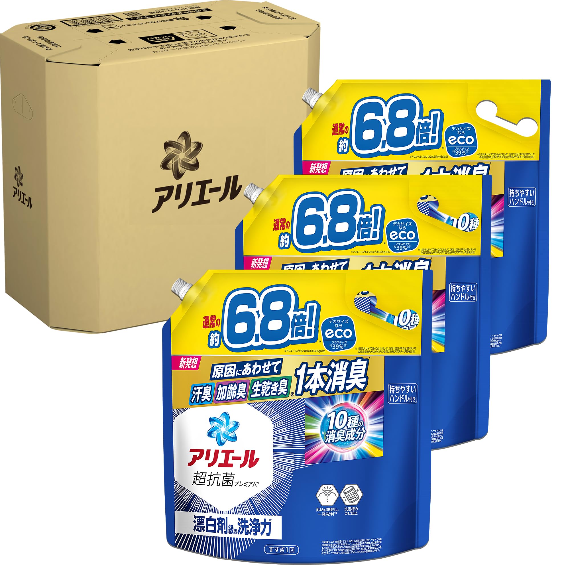アリエール 洗濯洗剤 液体 詰め替え 2.76kg×3袋 漂白剤級の洗浄力 [大容量] [タテ・ドラム式OK]